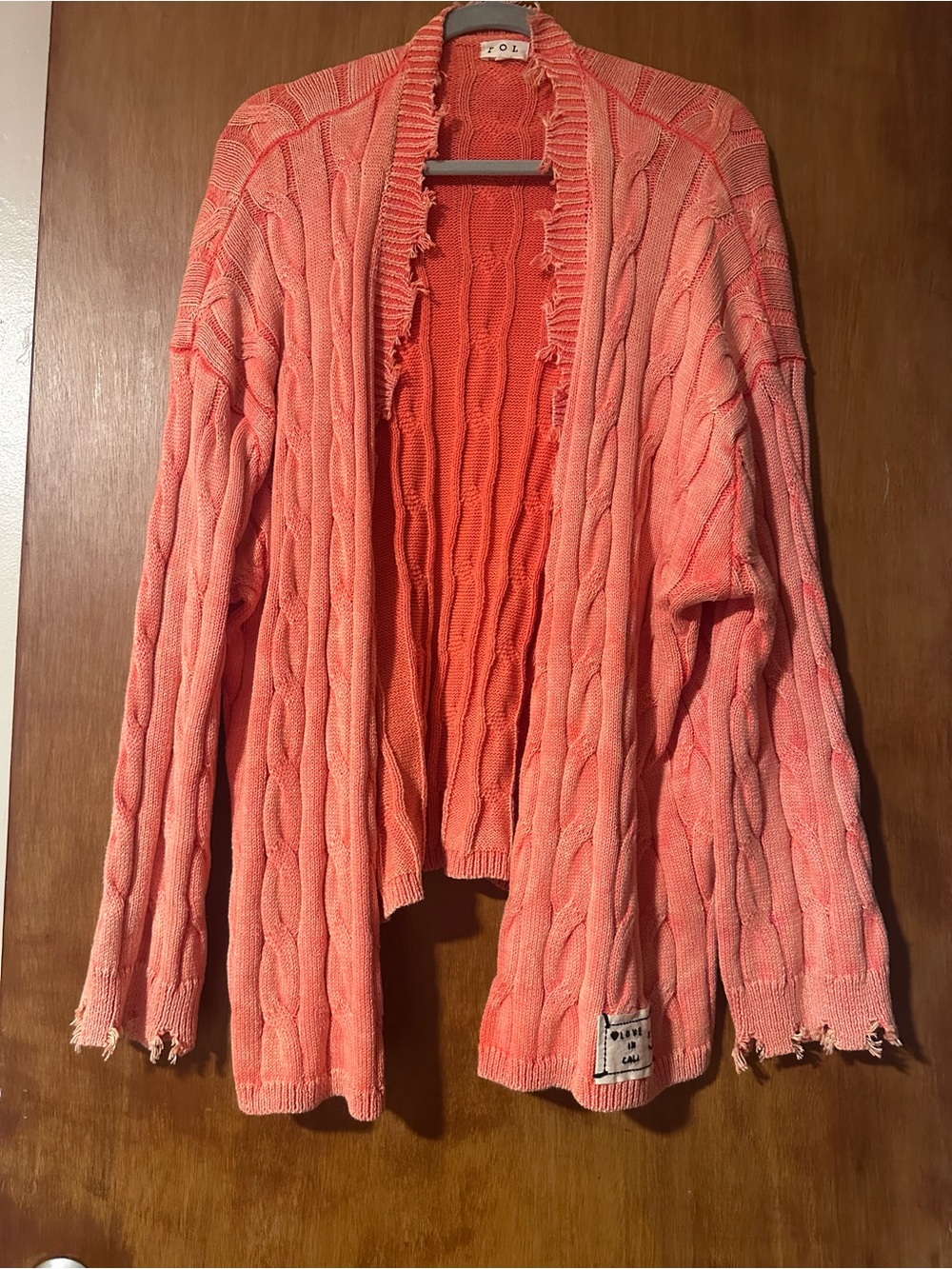 Open-Front Cable Knit Cardigan - Coral Pink